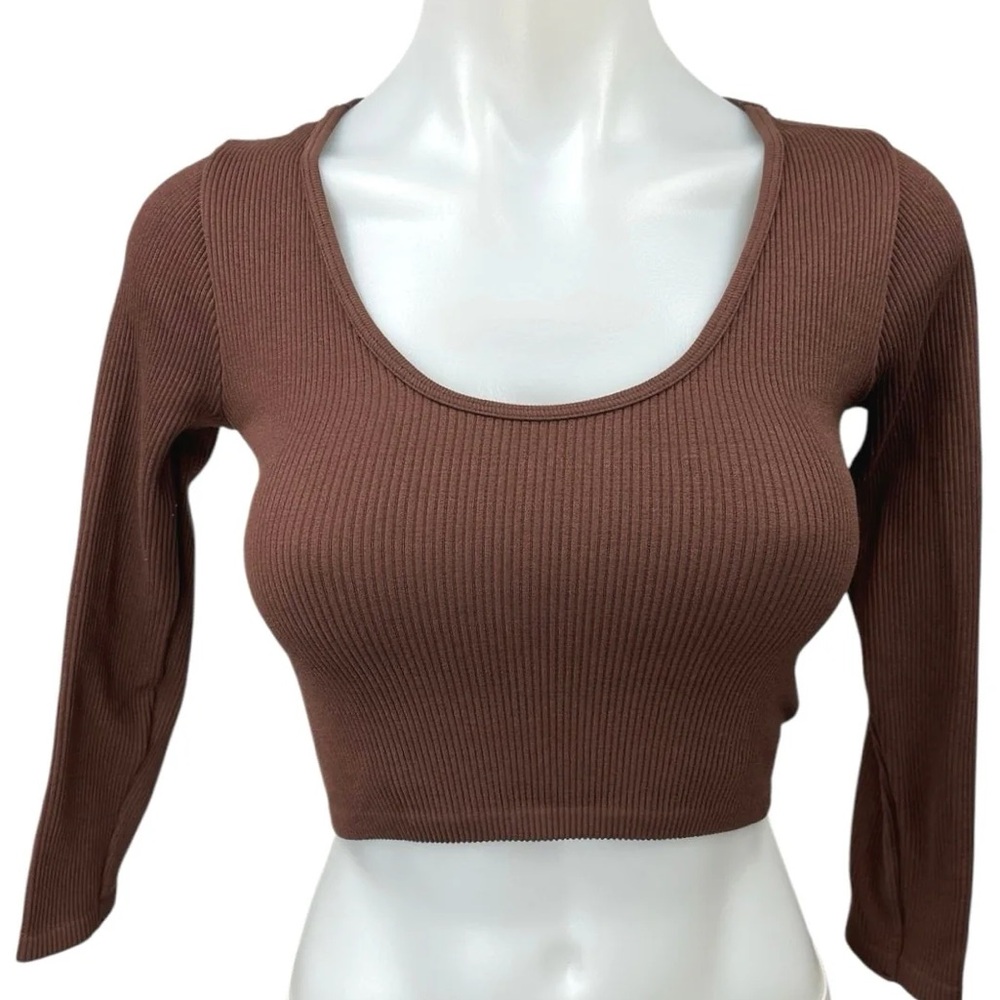 Zara Chocolate Brown Ribbed Crop Top